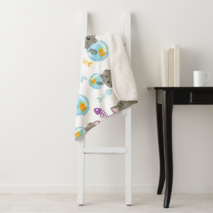 Couverture Sherpa Motif De Chats, Chats Mignons, Chatons, Poisson