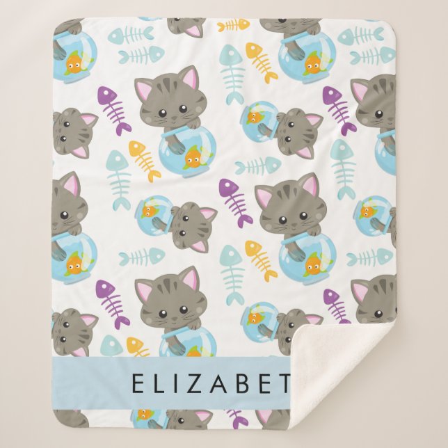 Couverture Sherpa Motif De Chats, Chats Mignons, Chatons, Votre Nom (Devant)