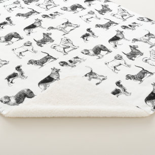 Couverture Sherpa Motif de chiens Vintages noirs et blancs