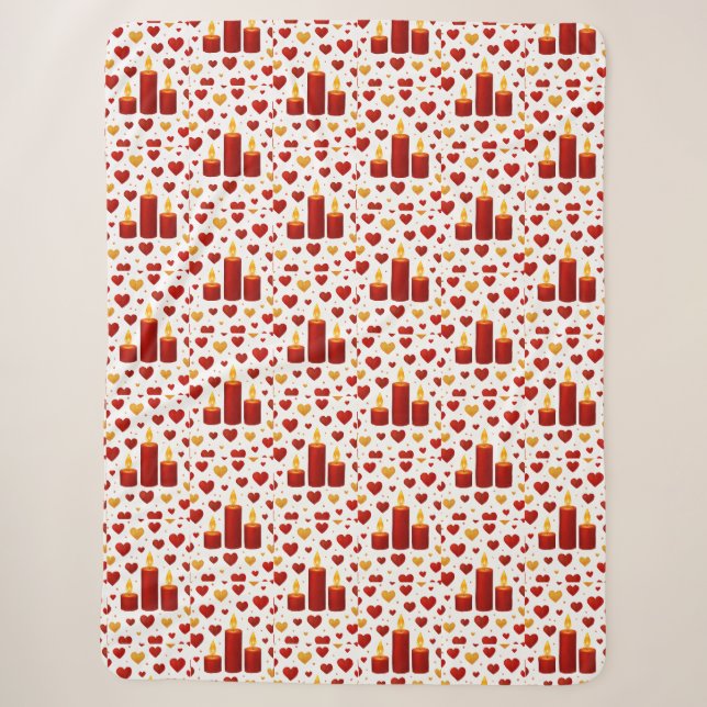 Couverture Sherpa "Motif de cœurs à la lumière des bougies rouge et  (Devant)