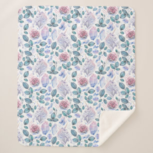 Couverture Sherpa Motif de cristaux et de roses de licorne