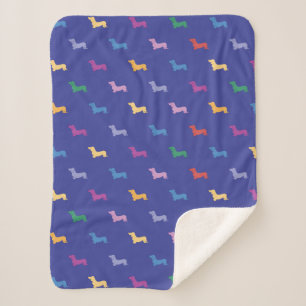 Couverture Sherpa Motif de Dachshunds Colorés Bleu