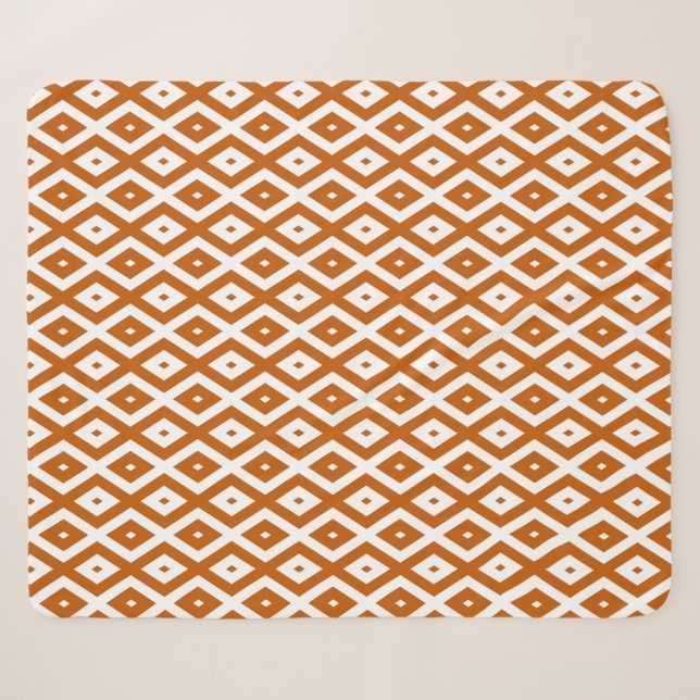 Couverture Sherpa Motif de diamant orange et blanc brûlé (Devant (Horizontal))