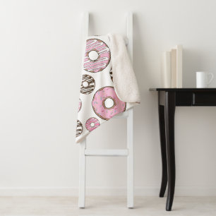 Couverture Sherpa Motif De Donuts, Donuts Roses, Donuts Blancs