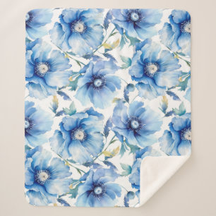 Couverture Sherpa Motif de fleurs Blue Poppies