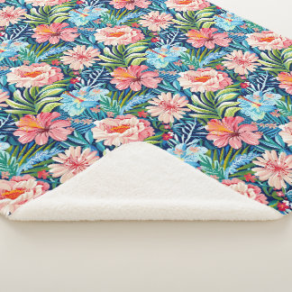 Couverture Sherpa Motif de fleurs estivales tropicales Floral joli