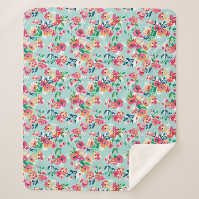 Couverture Sherpa Motif de fleurs peint (Devant)