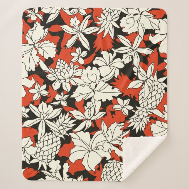 Couverture Sherpa Motif de fleurs tropicales (Devant)