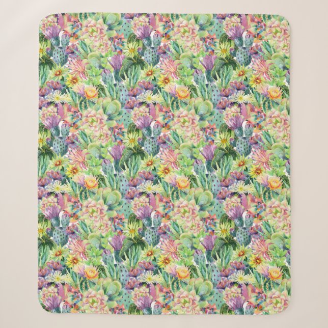 Couverture Sherpa Motif de floraison exotique de cactus d'aquarelle (Devant)