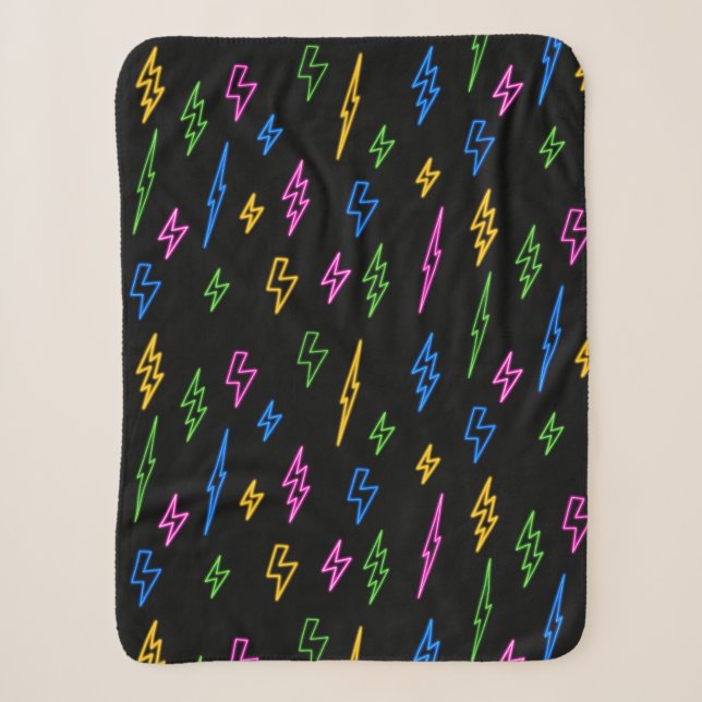 Couverture Sherpa Motif de foudre Retro Neon des années 80 (Devant)
