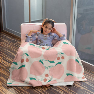 Couverture Sherpa Motif de fruits de pêches et cerises rouges