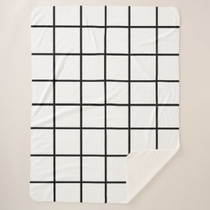 Couverture Sherpa Motif de grille blanc noir