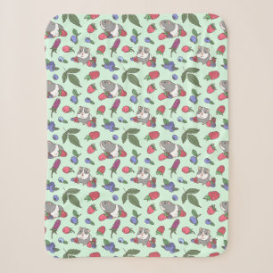 Couverture Sherpa Motif de Guinéens et Berries à Mint Green