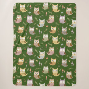 Couverture Sherpa Motif de la Chouette des bois, Enfants verts