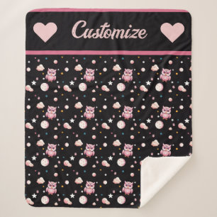 Couverture Sherpa Motif de la lune de Chouette rose