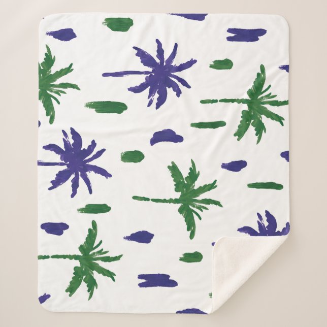 Couverture Sherpa Motif de la marine Blue Green Palm (Devant)
