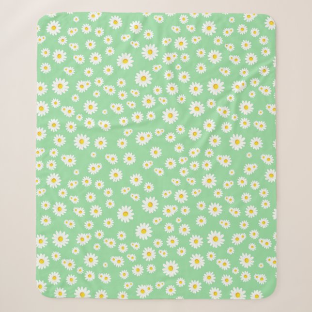 Couverture Sherpa Motif de marguerites de printemps de Boho vert (Devant)