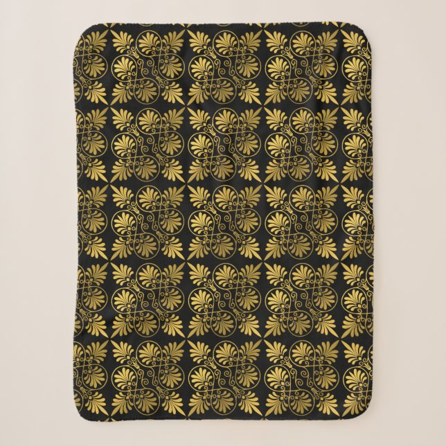 Couverture Sherpa Motif de méandre grec antique en or noir (Devant)