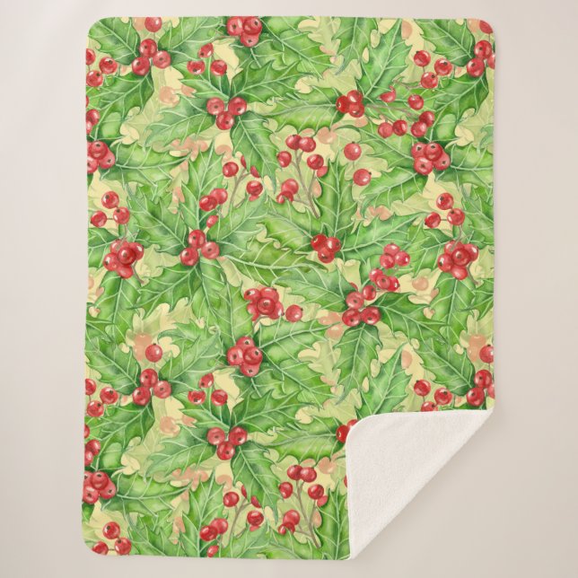 Couverture Sherpa Motif de Noël à l'aquarelle de baie blanche (Devant)