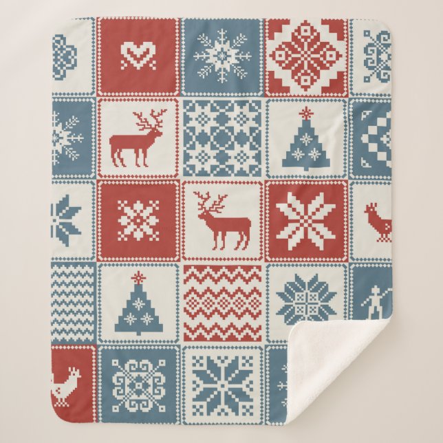 Couverture Sherpa Motif de Noël en patchwork. Traditionel  (Devant)