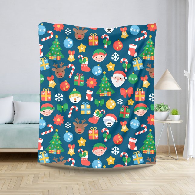 Couverture Sherpa Motif de Noël joyeux sur bleu (Créateur téléchargé)