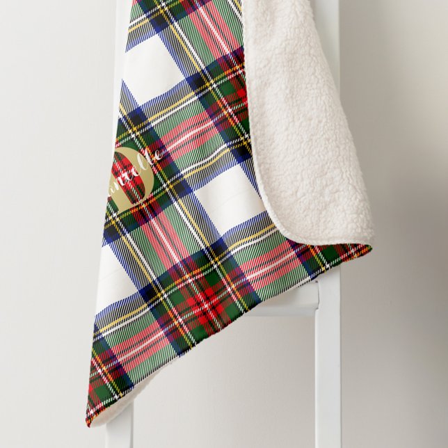 Couverture Sherpa Motif de Noël Tartan Monogramme Nom Fête (Tartan Christmas Pattern Monogram Name Holiday Sherpa Blanket)