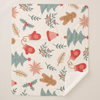 Couverture Sherpa Motif de pain d'épices de Noël rétro.