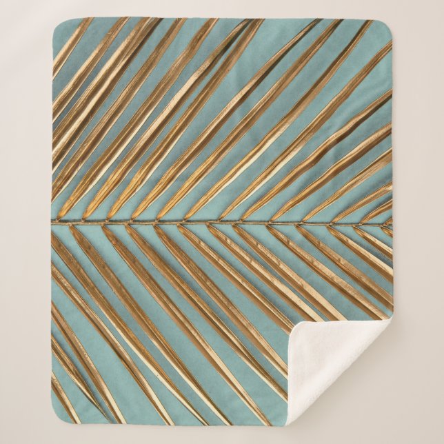 Couverture Sherpa Motif de palme tropicale peint en or (Devant)