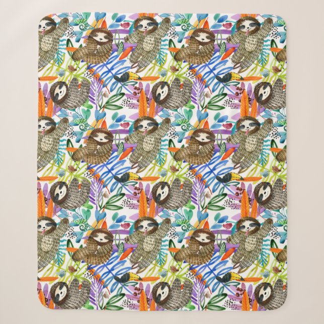 Couverture Sherpa Motif de paresse d'aquarelle de bande dessinée (Devant)