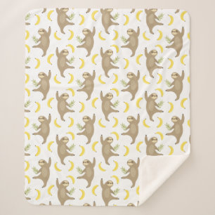 Couverture Sherpa Motif de paresses et de bananes