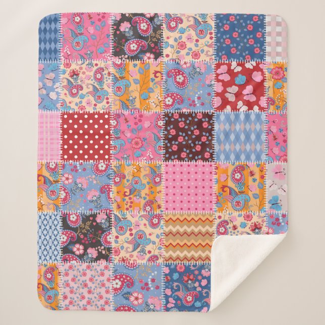 Couverture Sherpa Motif de patchwork transparent (Devant)
