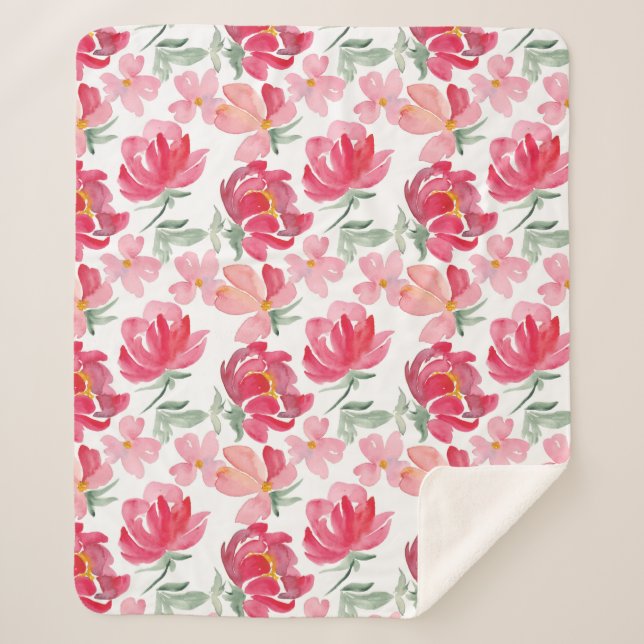 Couverture Sherpa Motif de pivoine d'aquarelle (Devant)