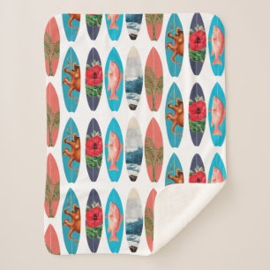 Couverture Sherpa Motif de planches de surf colorées rétro