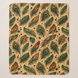 Couverture Sherpa Motif de plumes de paon bohème