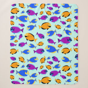 Couverture Sherpa Motif de poissons tropicaux colorés en Mer Bleue