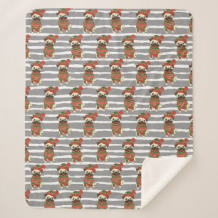 Couverture Sherpa Motif de portrait de carlin de Noël