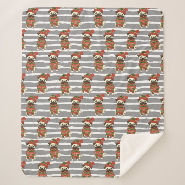 Couverture Sherpa Motif de portrait de carlin de Noël (Devant)