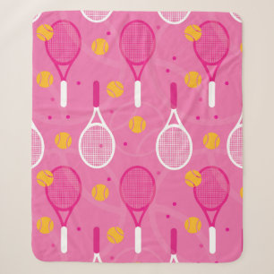 Couverture Sherpa Motif de raquette de tennis rose et blanc