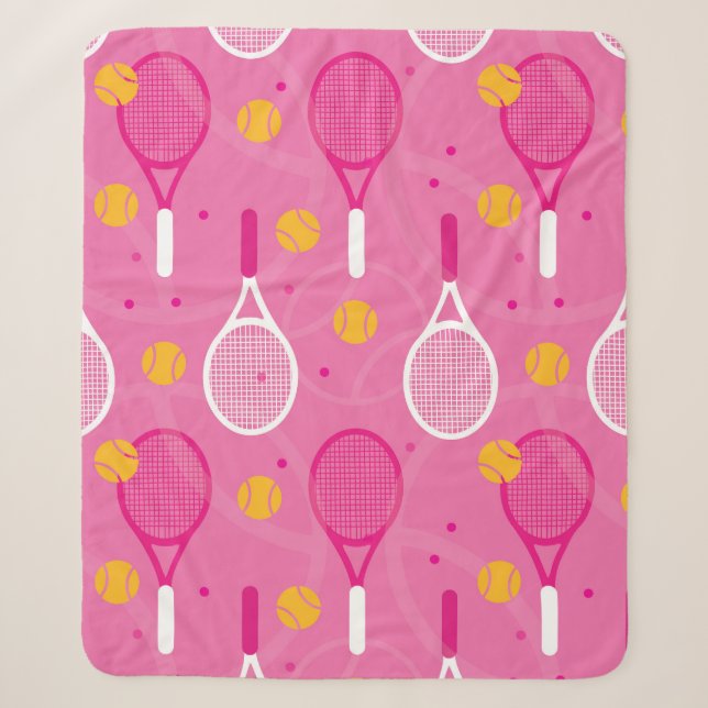 Couverture Sherpa Motif de raquette de tennis rose et blanc (Devant)