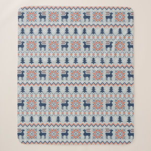 Couverture Sherpa Motif de rennes de Noël bleu brun