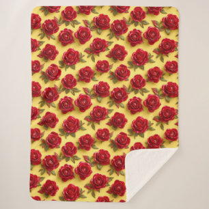 Couverture Sherpa motif de roses rouges 3d