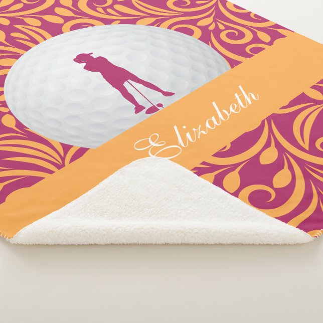 Couverture Sherpa Motif de silhouette Golfer rose orange personnalis (3/4)