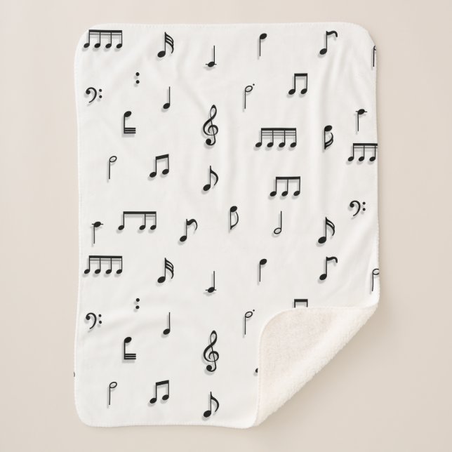 Couverture Sherpa Motif de symboles Black & White Music Notes (Devant)