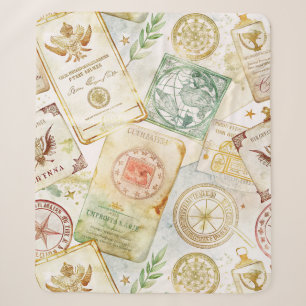 Couverture Sherpa Motif de tampon de voyage du monde vintage (7)