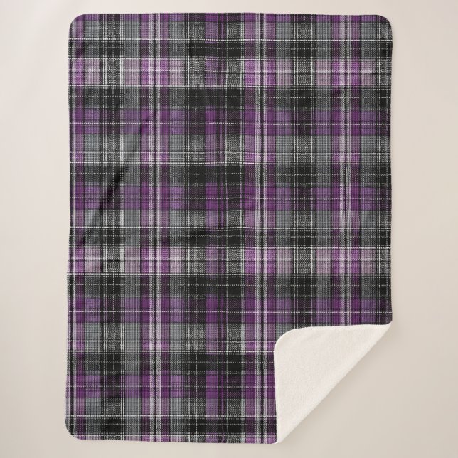 Couverture Sherpa Motif de tartan noir violet rustique (Devant)