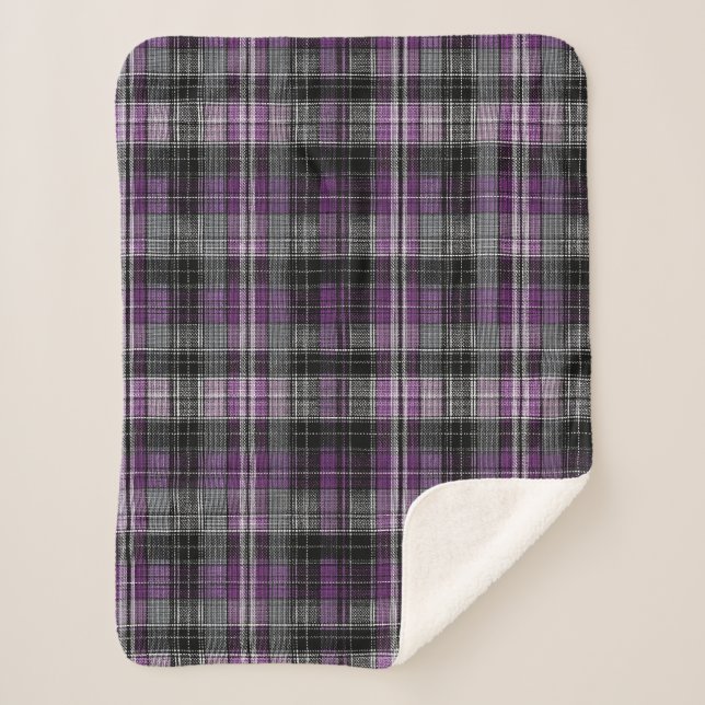 Couverture Sherpa Motif de tartan noir violet rustique (Devant)