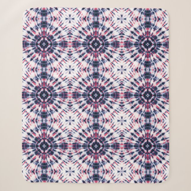 Couverture Sherpa Motif de teinture bleu et rouge (Devant)