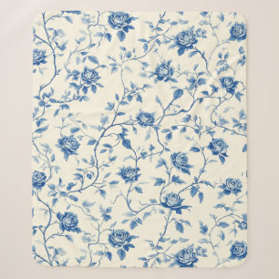 Couverture Sherpa Motif de toile florale vintage bleu (3)