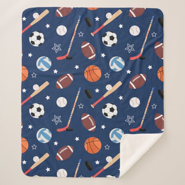 Couverture Sherpa Motif d'équipement sportif pour enfants en bleu (Devant)