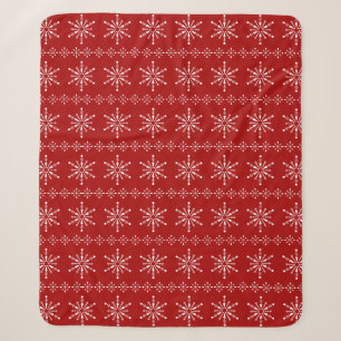 Couverture Sherpa Motif des flocons blancs et rouges de Noël